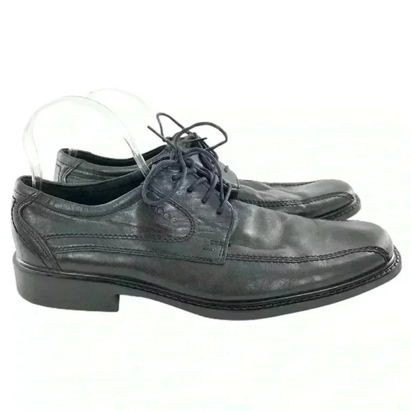 Ecco mens oxfords size 44 black leather lace up square toe - Picture 12 of 12